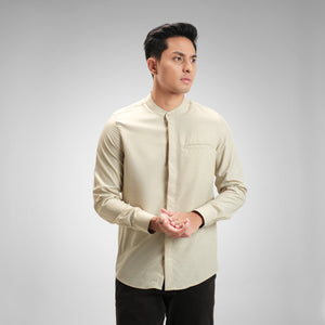 CUTOFF Hussein Dobby Bordir Collarless Shirt Kemeja Koko Pria Motif Lengan Panjang