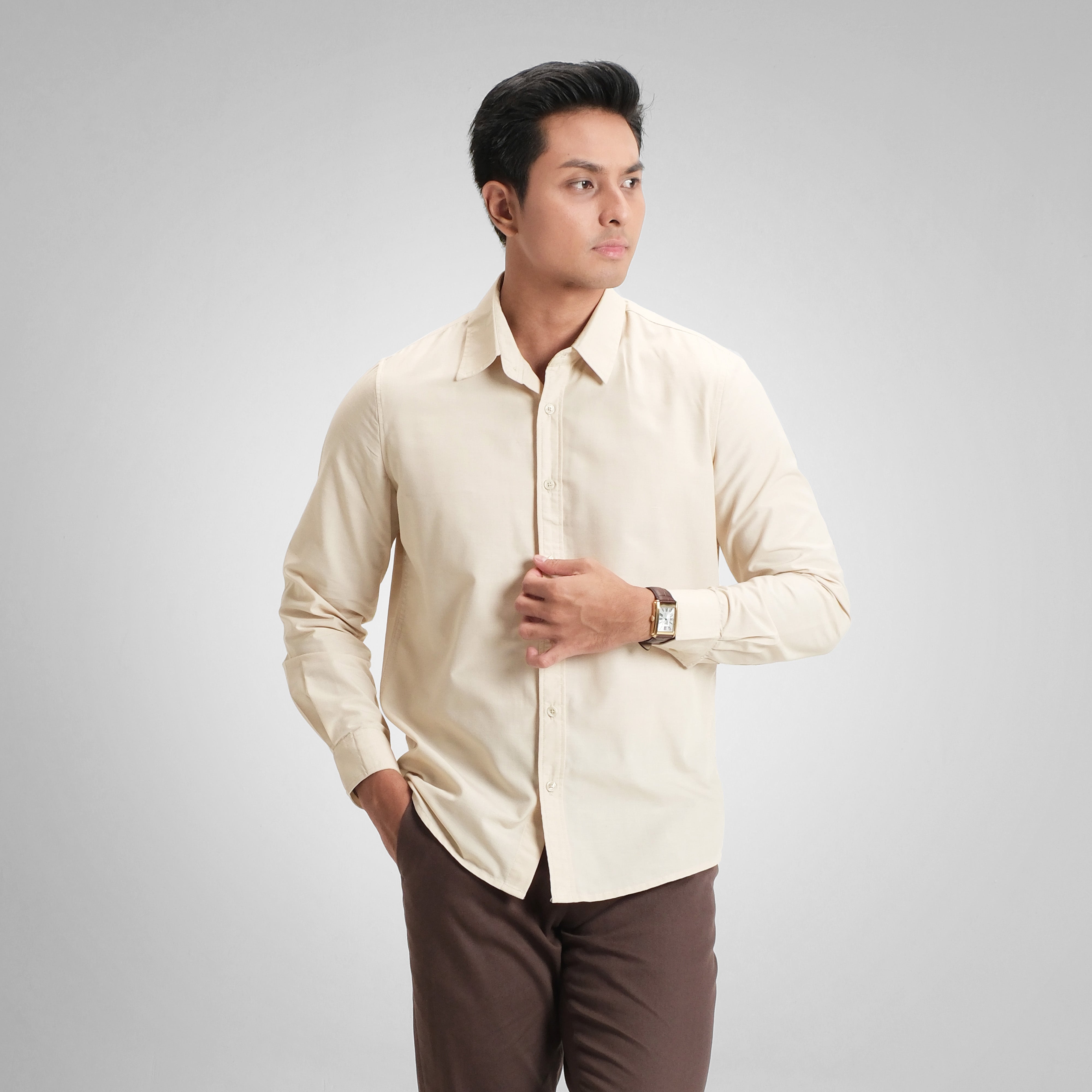 CUTOFF Lorenzo Basic Shirt Linen Premium Kemeja Pria Polos Lengan Panjang