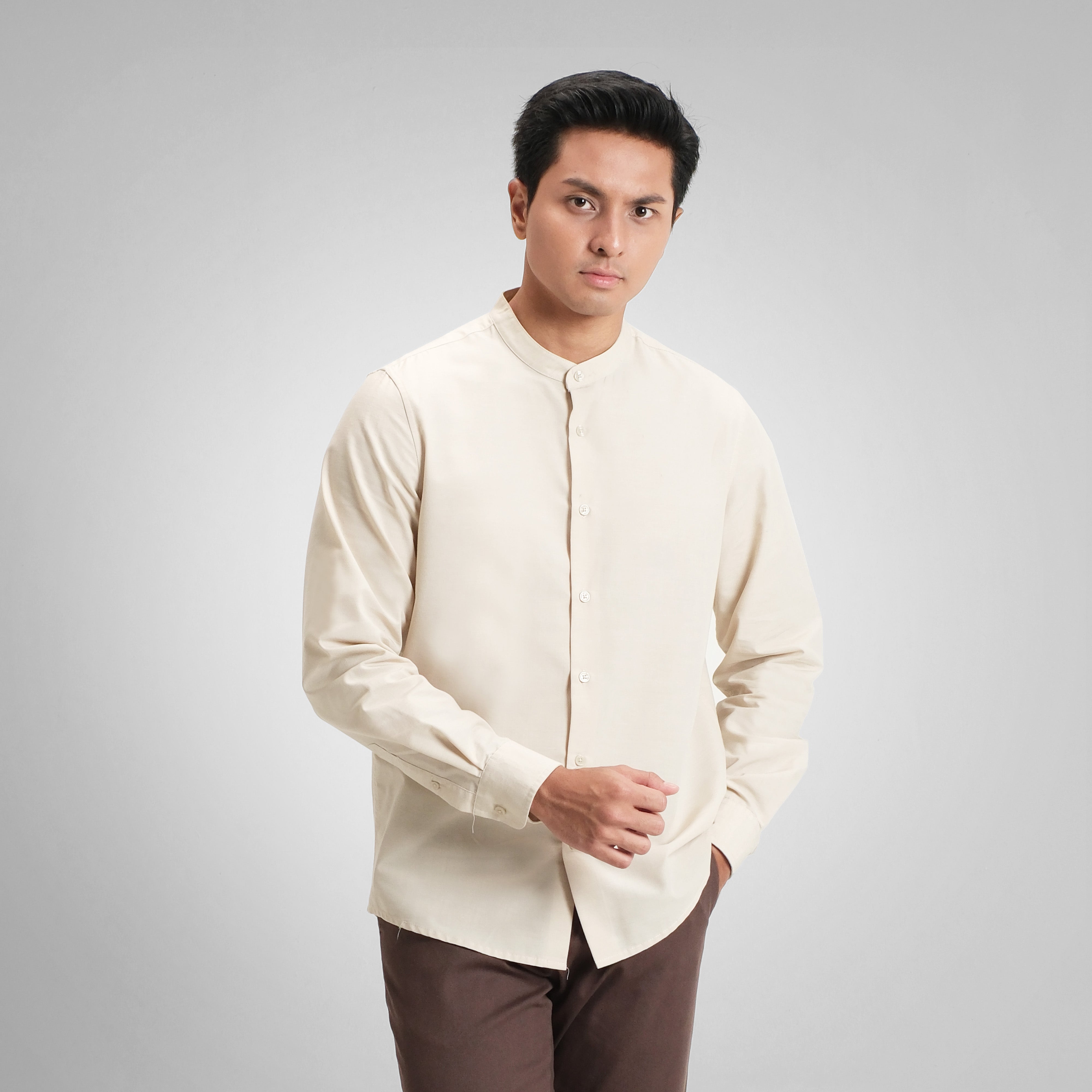 CUTOFF Vito Linen Collarless Shirt Kemeja Koko Casual Premium Basic Polos Pria Lengan Panjang