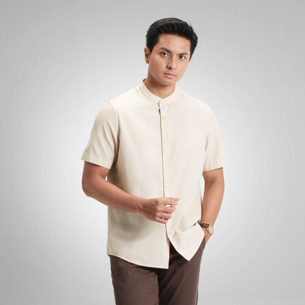 CUTOFF Vito Linen Collarless Shirt Kemeja Koko Casual Premium Basic Polos Pria Lengan Pendek