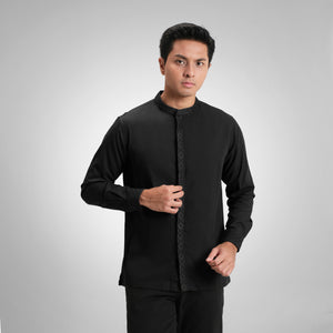 CUTOFF Kamran Oxford Bordir Collarless Shirt Kemeja Koko Pria Lengan Panjang
