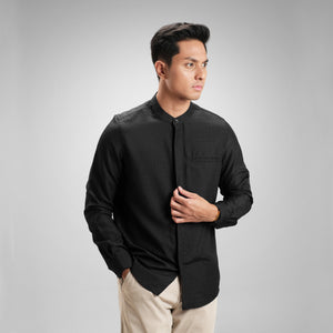 CUTOFF Hussein Dobby Bordir Collarless Shirt Kemeja Koko Pria Motif Lengan Panjang