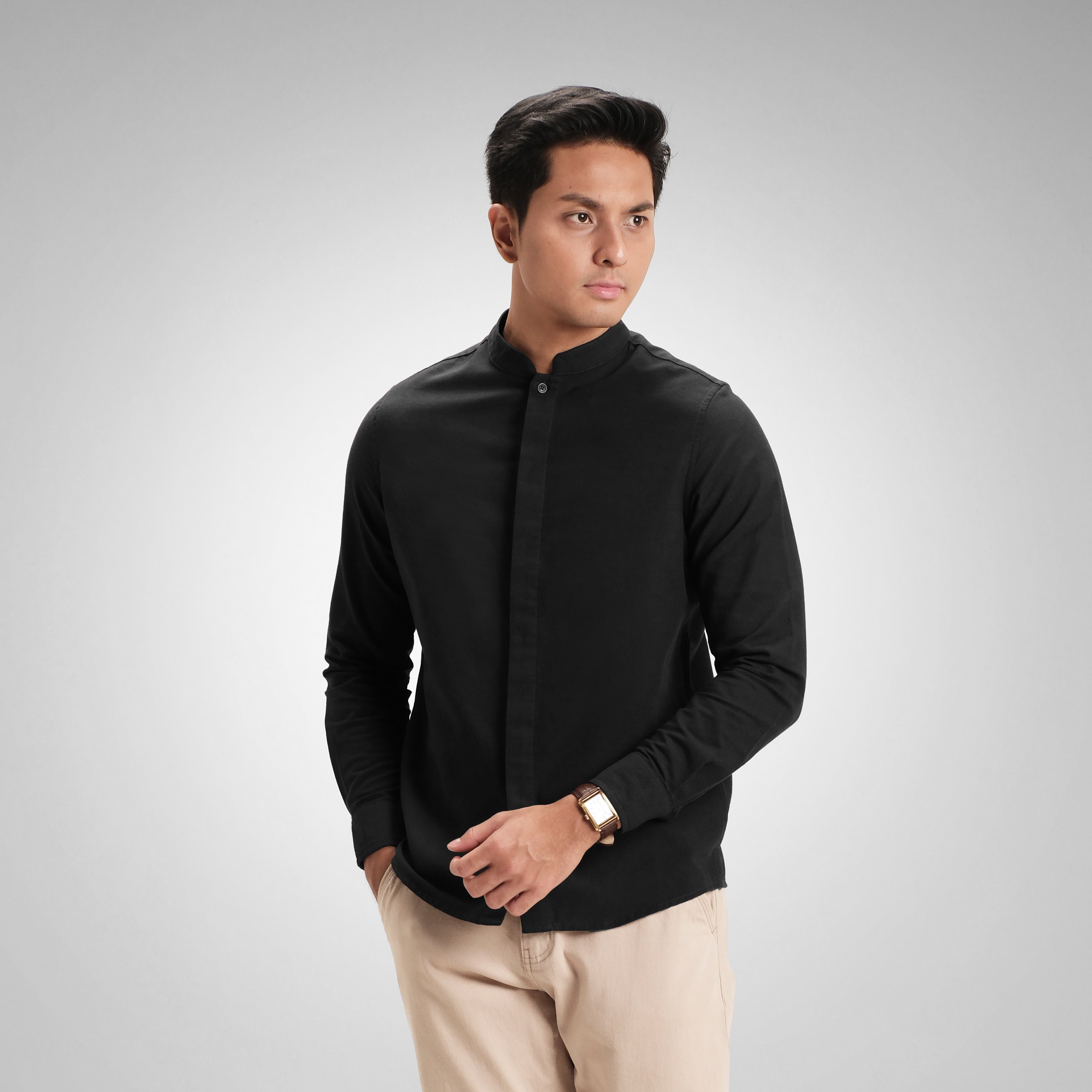 CUTOFF Ayden Rami Collarless Shirt Kemeja Koko Pria Lengan Panjang