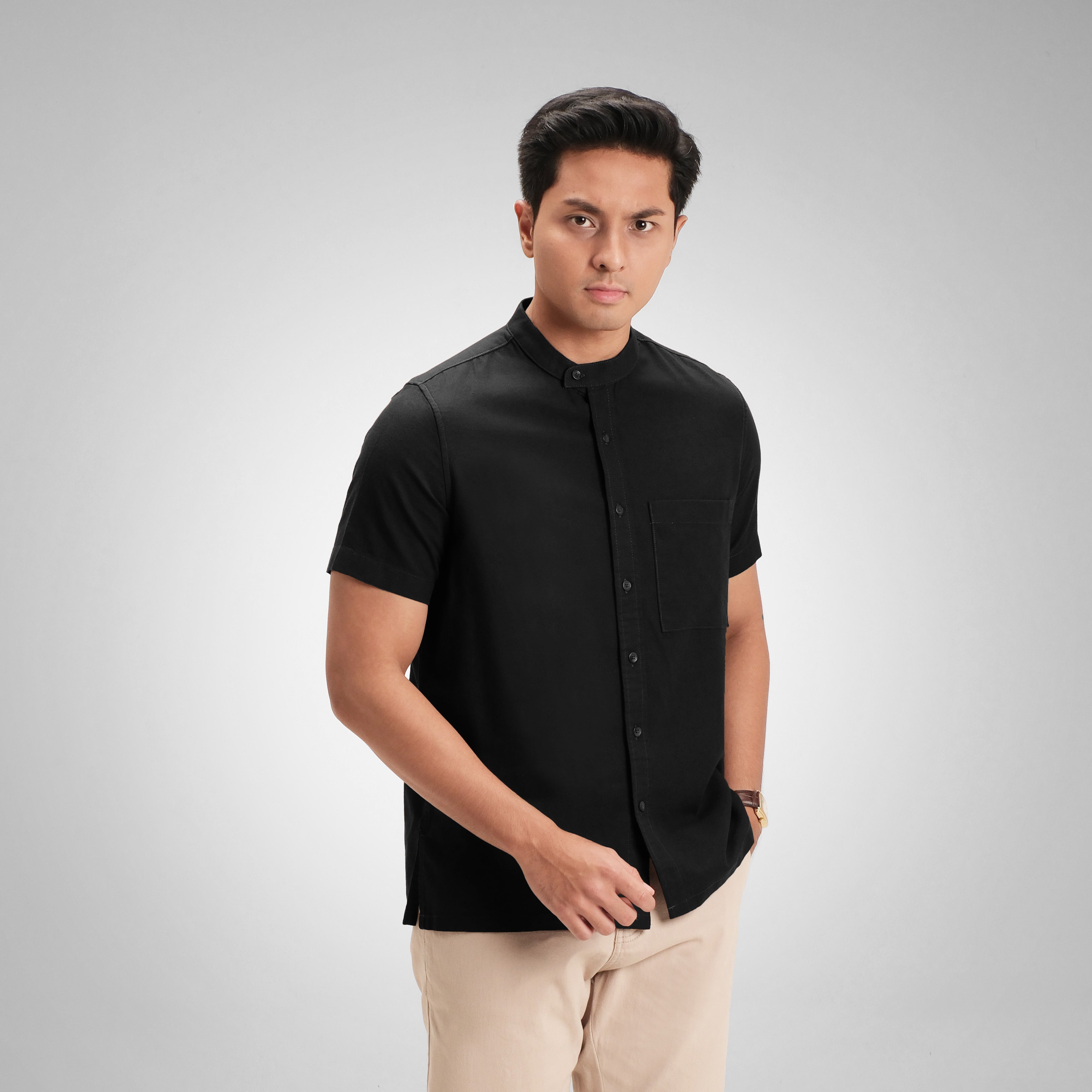 CUTOFF Razqi Rami Collarless Shirt Kemeja Koko Pria Lengan Pendek