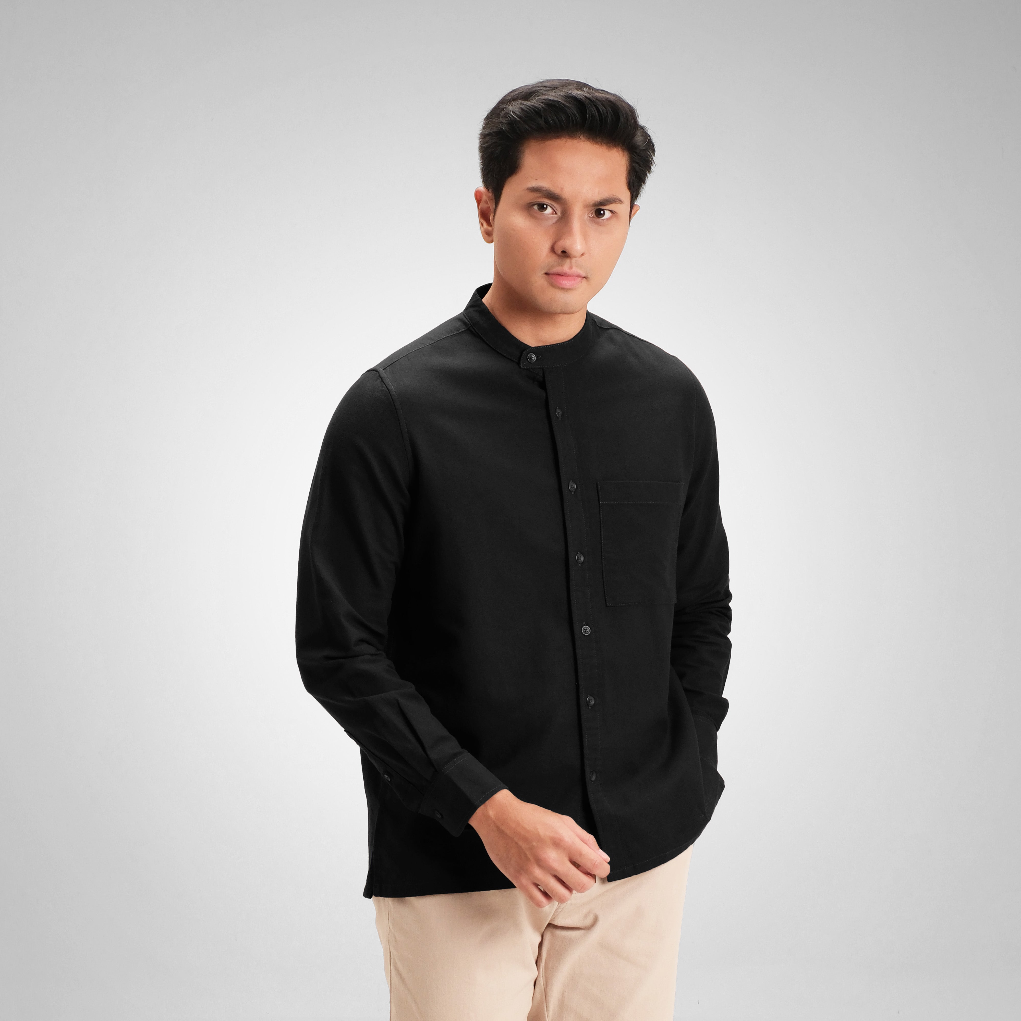 CUTOFF Razqi Rami Collarless Shirt Kemeja Koko Pria Lengan Panjang