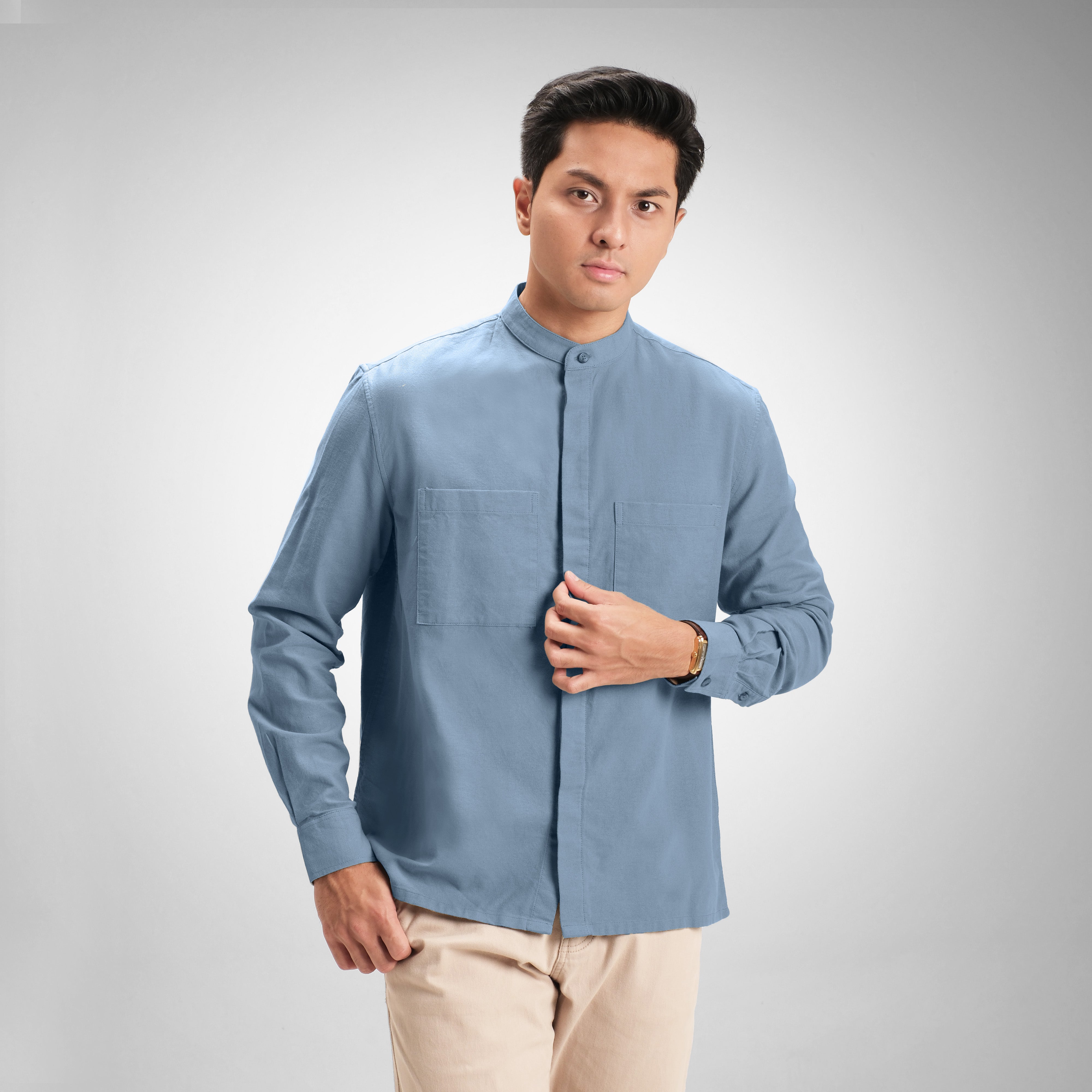 CUTOFF Ghani Rami Collarless Shirt Kemeja Koko Pria Lengan Panjang