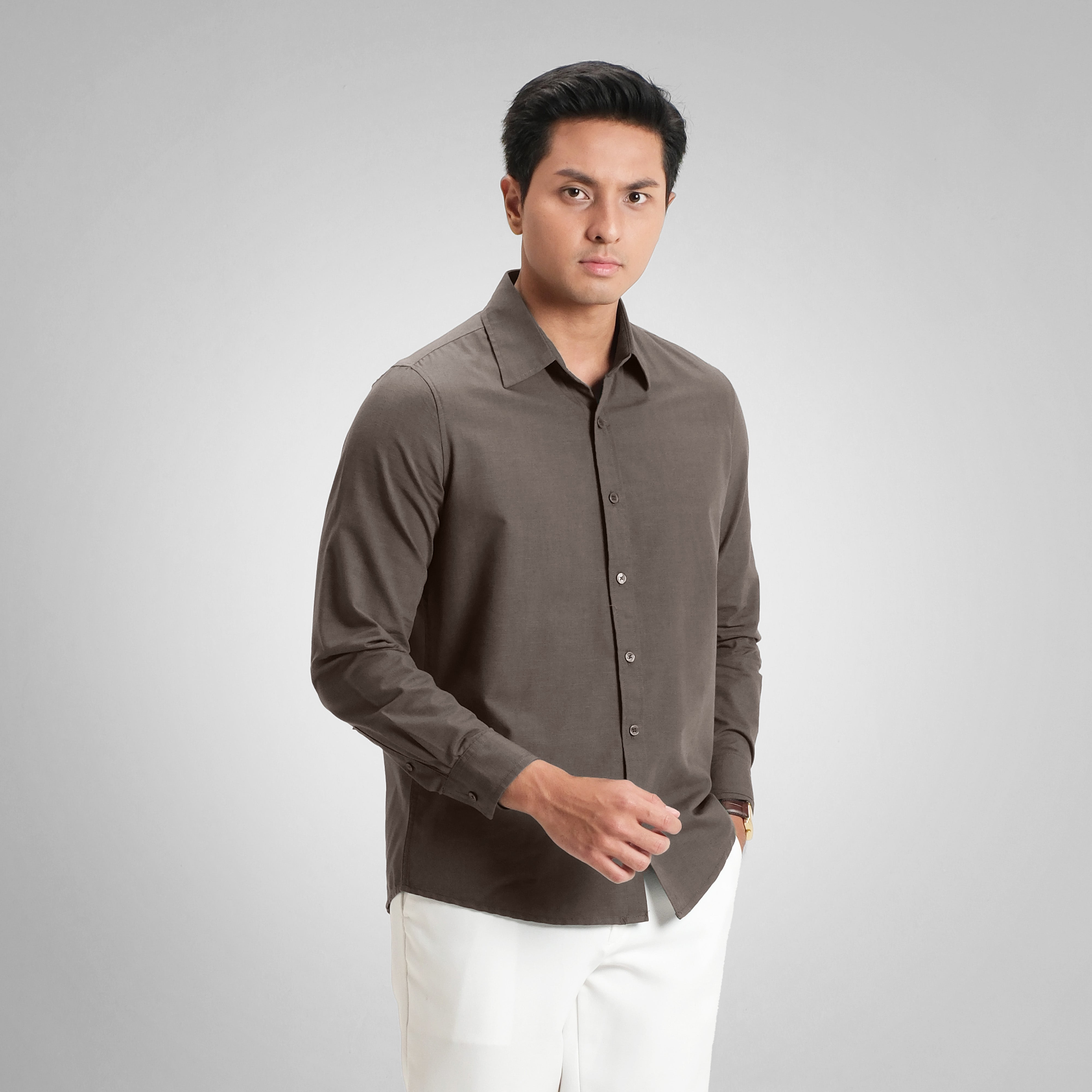 CUTOFF Lorenzo Basic Shirt Linen Premium Kemeja Pria Polos Lengan Panjang