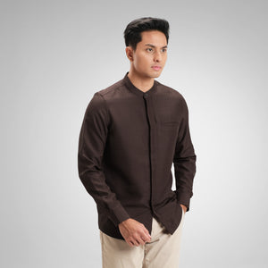 CUTOFF Hussein Dobby Bordir Collarless Shirt Kemeja Koko Pria Motif Lengan Panjang