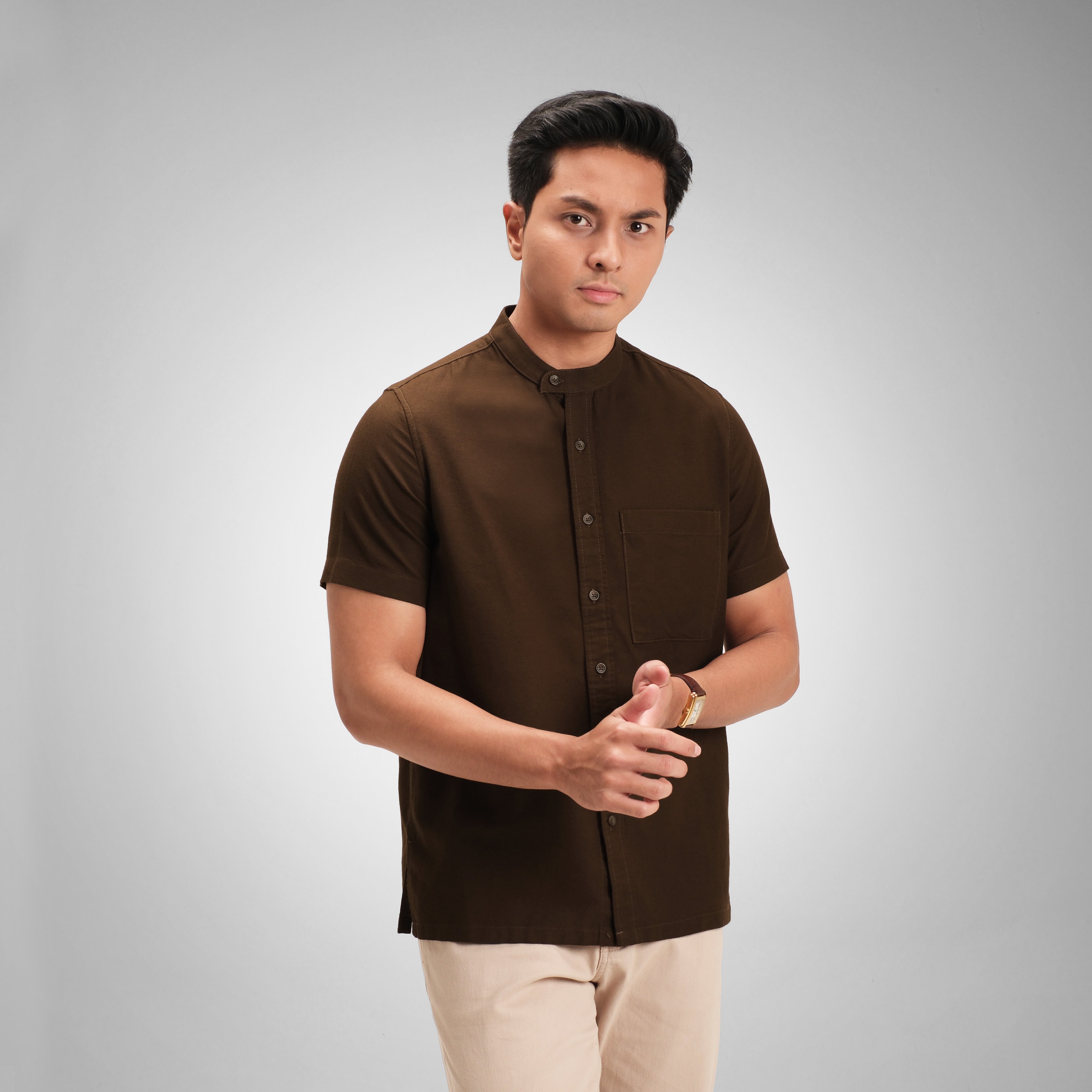 CUTOFF Razqi Rami Collarless Shirt Kemeja Koko Pria Lengan Pendek