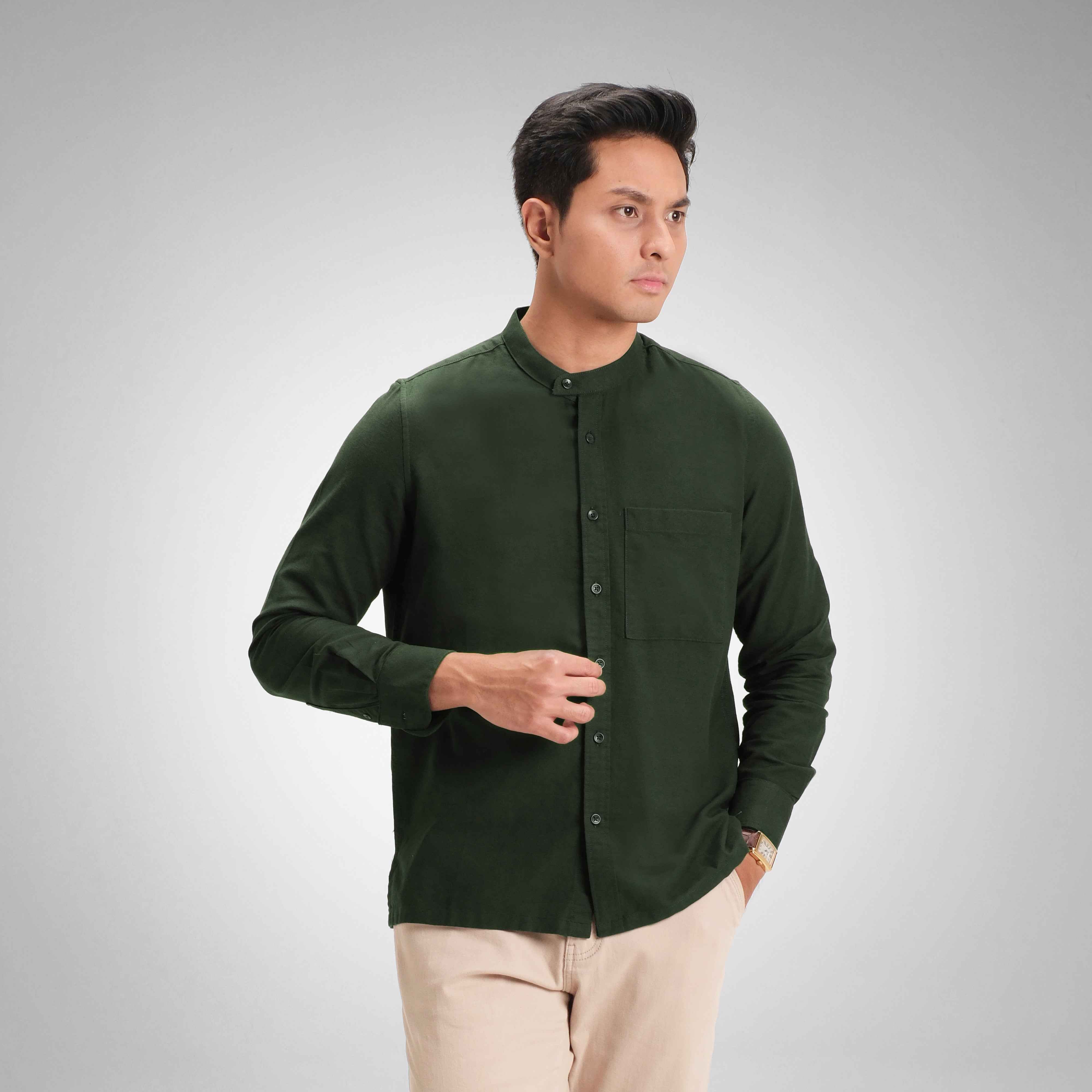 CUTOFF Razqi Rami Collarless Shirt Kemeja Koko Pria Lengan Panjang