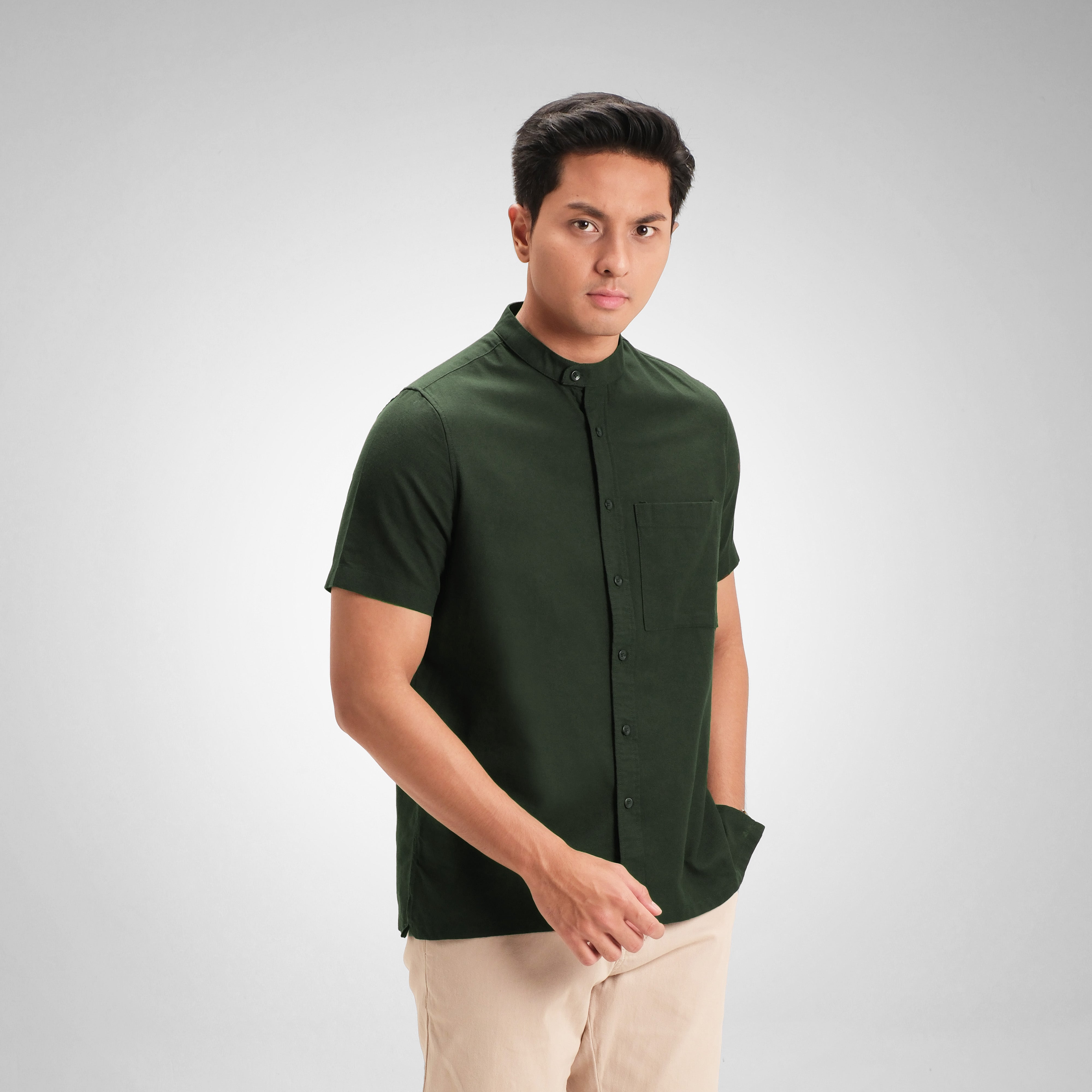 CUTOFF Razqi Rami Collarless Shirt Kemeja Koko Pria Lengan Pendek