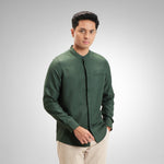 CUTOFF Hussein Dobby Bordir Collarless Shirt Kemeja Koko Pria Motif Lengan Panjang