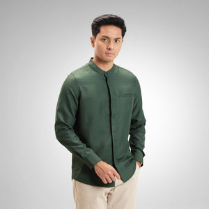 CUTOFF Hussein Dobby Bordir Collarless Shirt Kemeja Koko Pria Motif Lengan Panjang