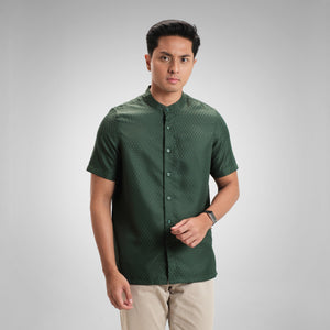 CUTOFF Arkana Dobby Bordir Collarless Shirt Kemeja Koko Pria Motif Lengan Pendek