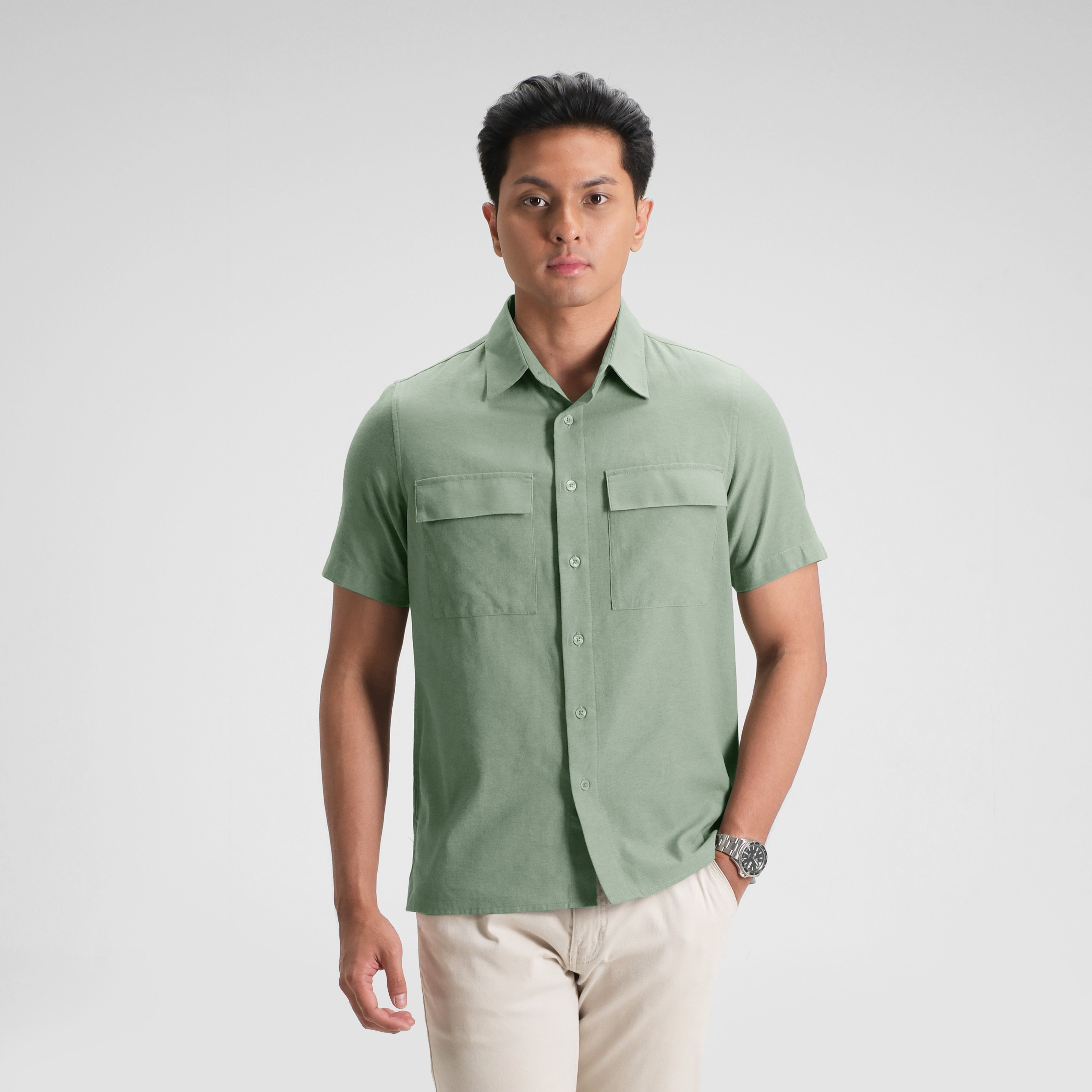 CUTOFF Hudson Double Pocket Workshirt Kemeja Kerja Oxford Polos Pria Pendek