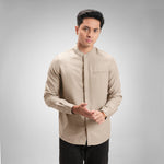 CUTOFF Hussein Dobby Bordir Collarless Shirt Kemeja Koko Pria Motif Lengan Panjang