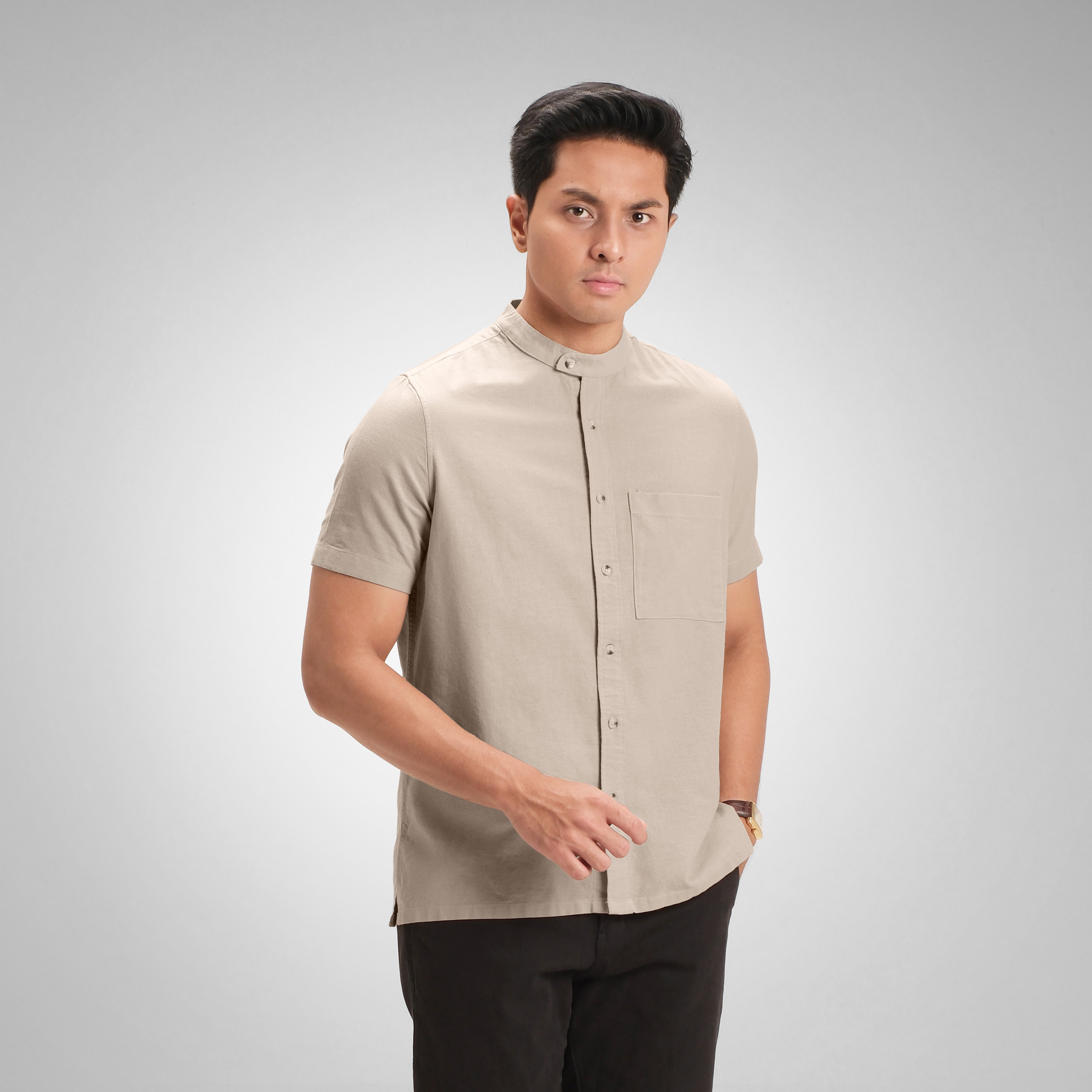 CUTOFF Razqi Rami Collarless Shirt Kemeja Koko Pria Lengan Pendek