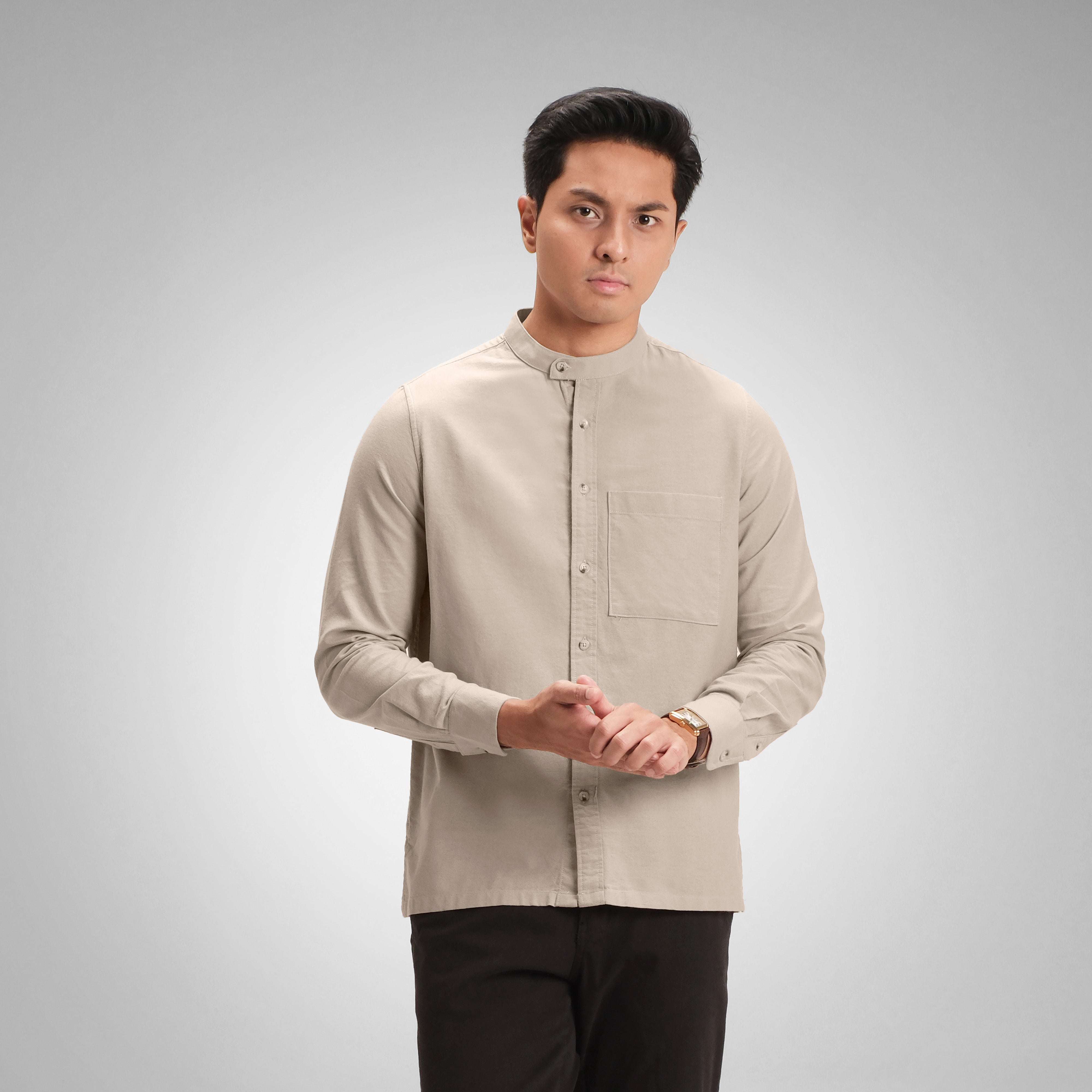 CUTOFF Razqi Rami Collarless Shirt Kemeja Koko Pria Lengan Panjang
