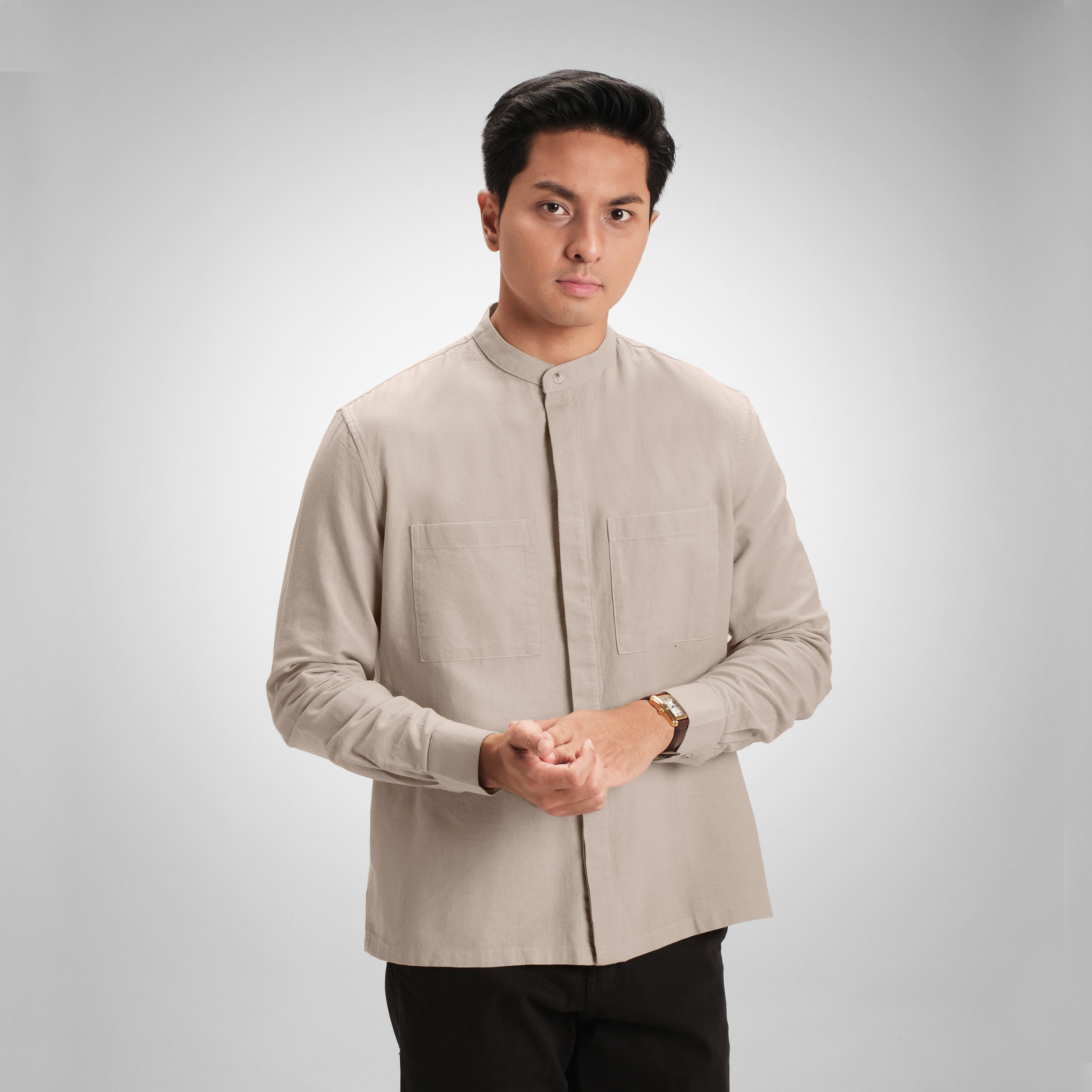 CUTOFF Ghani Rami Collarless Shirt Kemeja Koko Pria Lengan Panjang