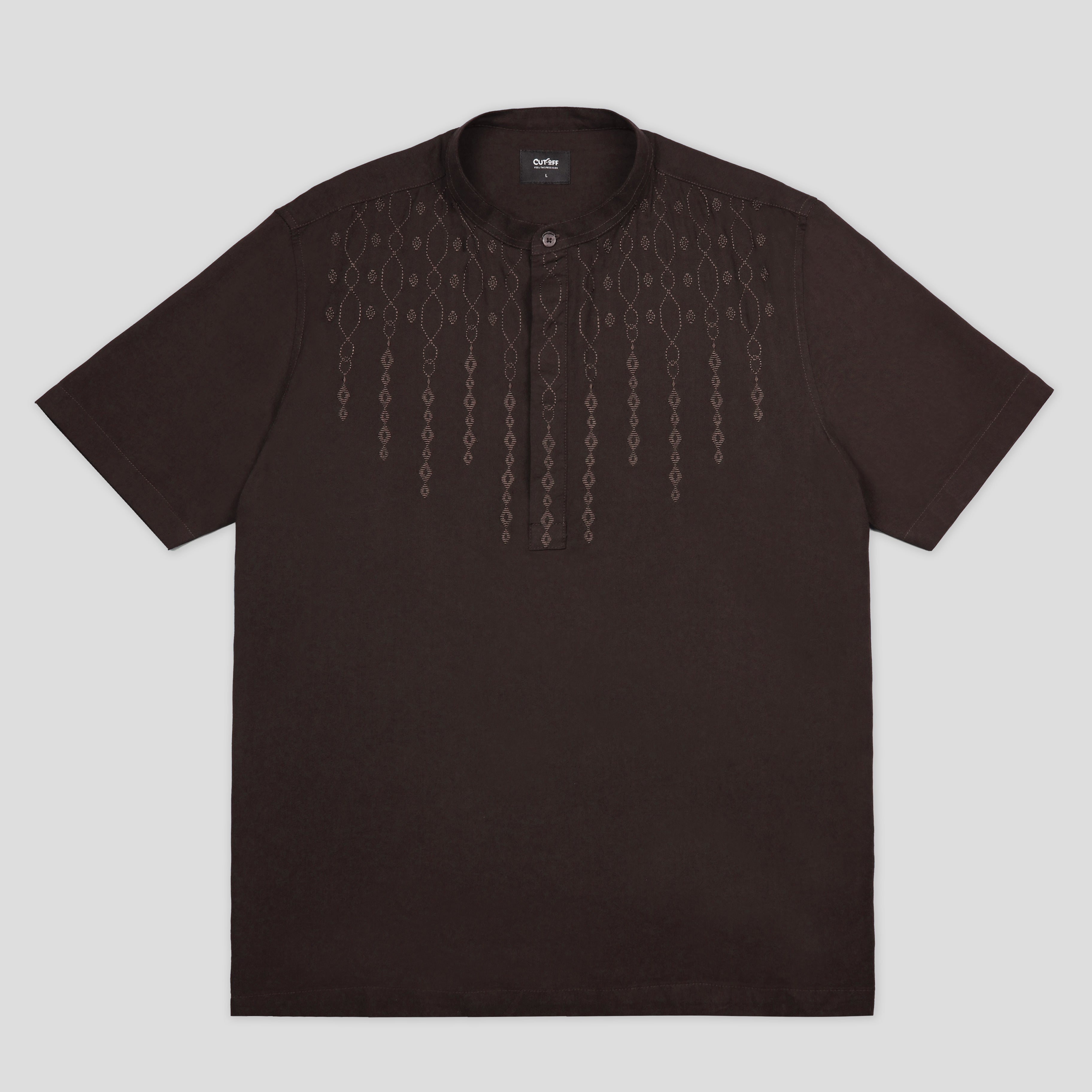 CUTOFF Rashad Kemeja Koko Cotton Rayon Kasual Bordir Basic Polos Pria Lengan Pendek