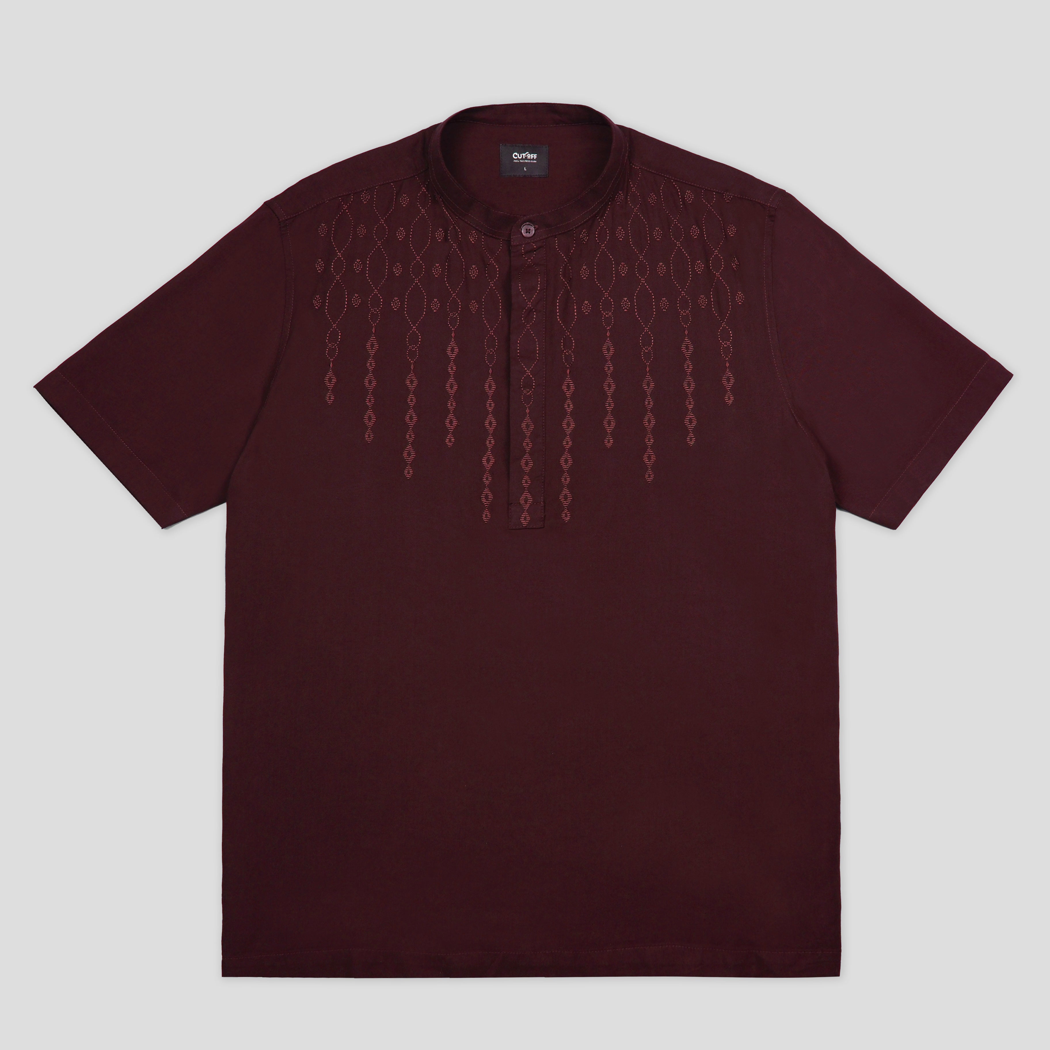 CUTOFF Rashad Kemeja Koko Cotton Rayon Kasual Bordir Basic Polos Pria Lengan Pendek