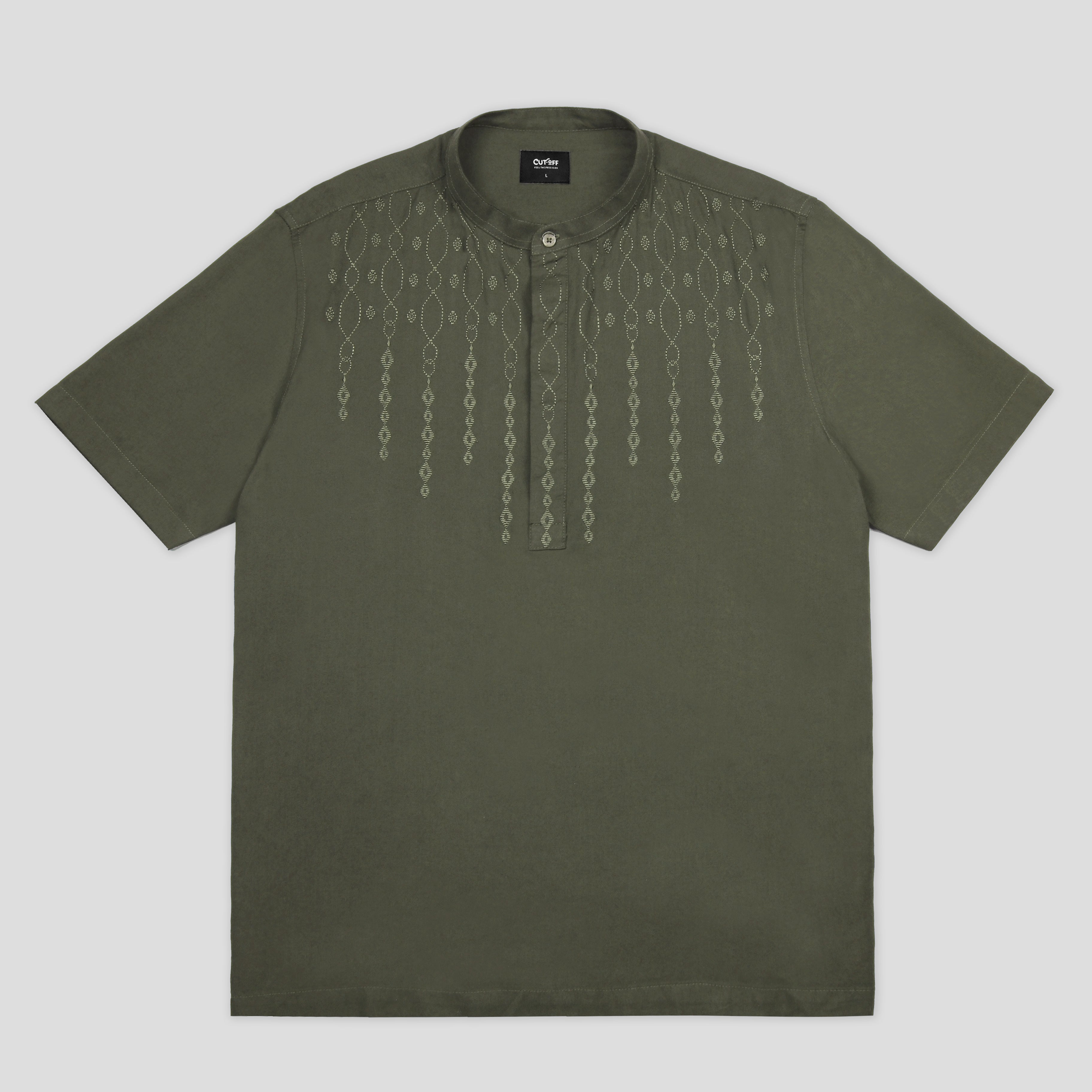 CUTOFF Rashad Kemeja Koko Cotton Rayon Kasual Bordir Basic Polos Pria Lengan Pendek