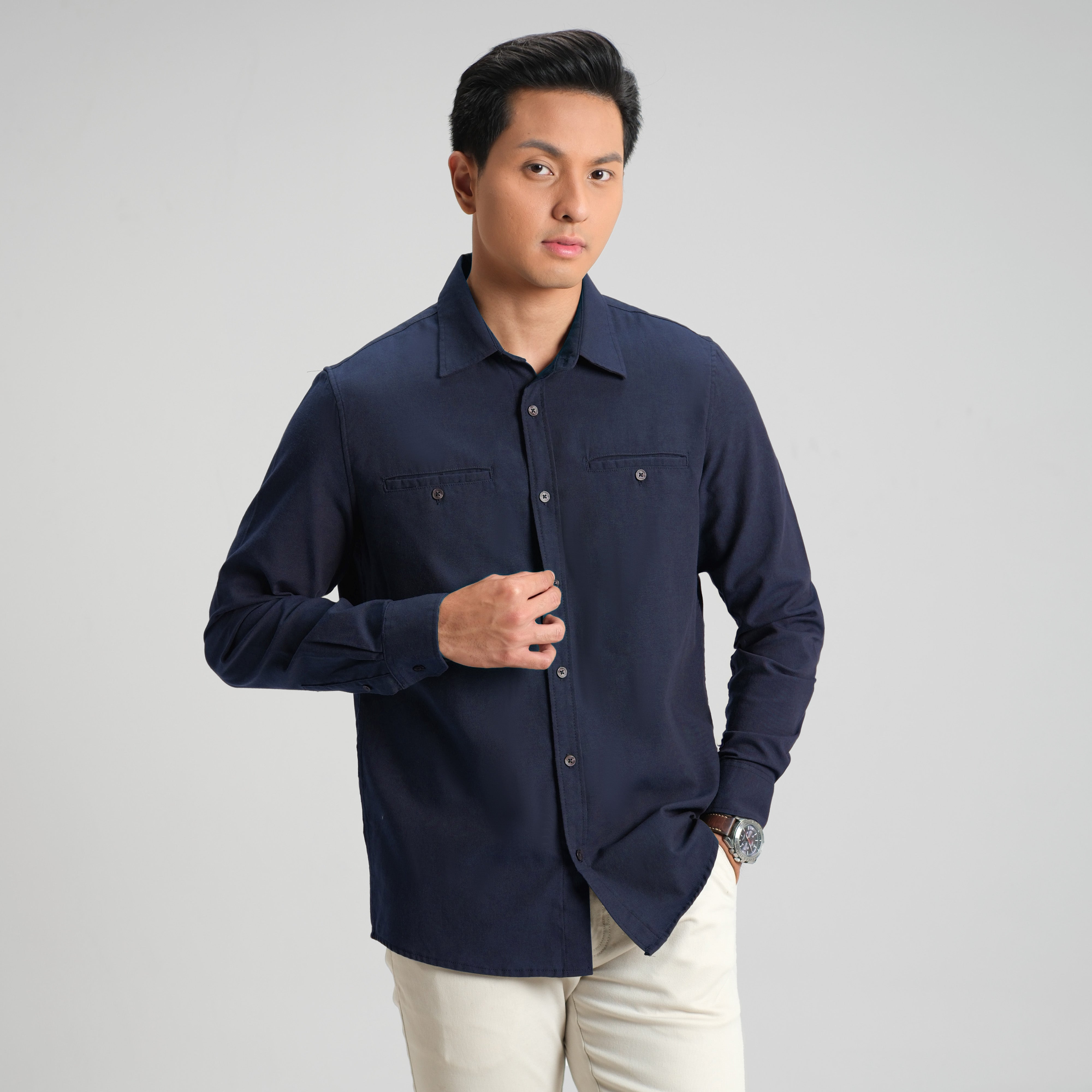 CUTOFF Parker Double Pocket Workshirt Kemeja Kerja Oxford Polos Pria Panjang