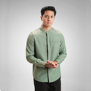CUTOFF Hussein Dobby Bordir Collarless Shirt Kemeja Koko Pria Motif Lengan Panjang