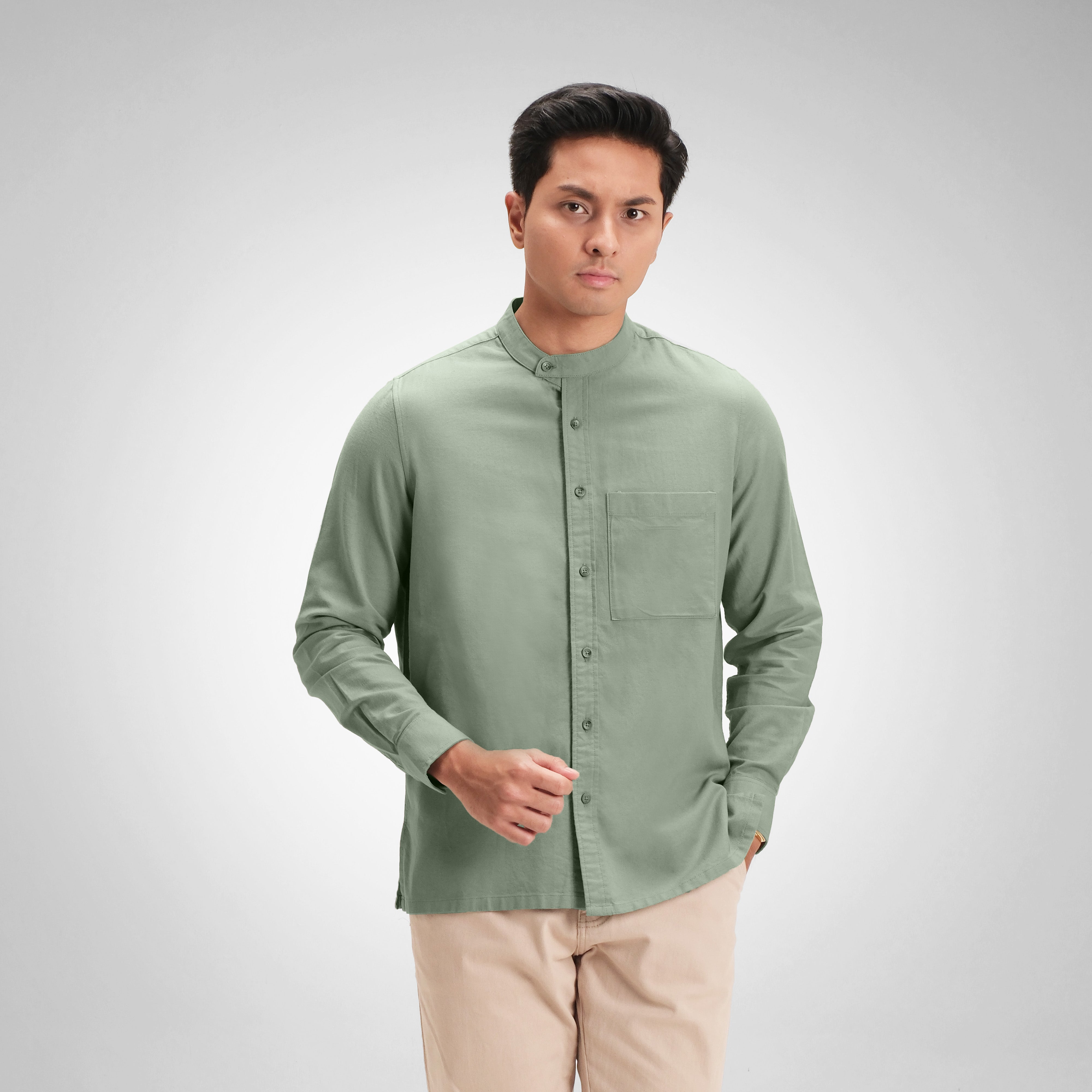 CUTOFF Razqi Rami Collarless Shirt Kemeja Koko Pria Lengan Panjang