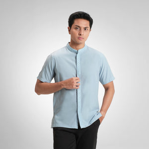 CUTOFF Kamran Oxford Bordir Collarless Shirt Kemeja Koko Pria Lengan Pendek
