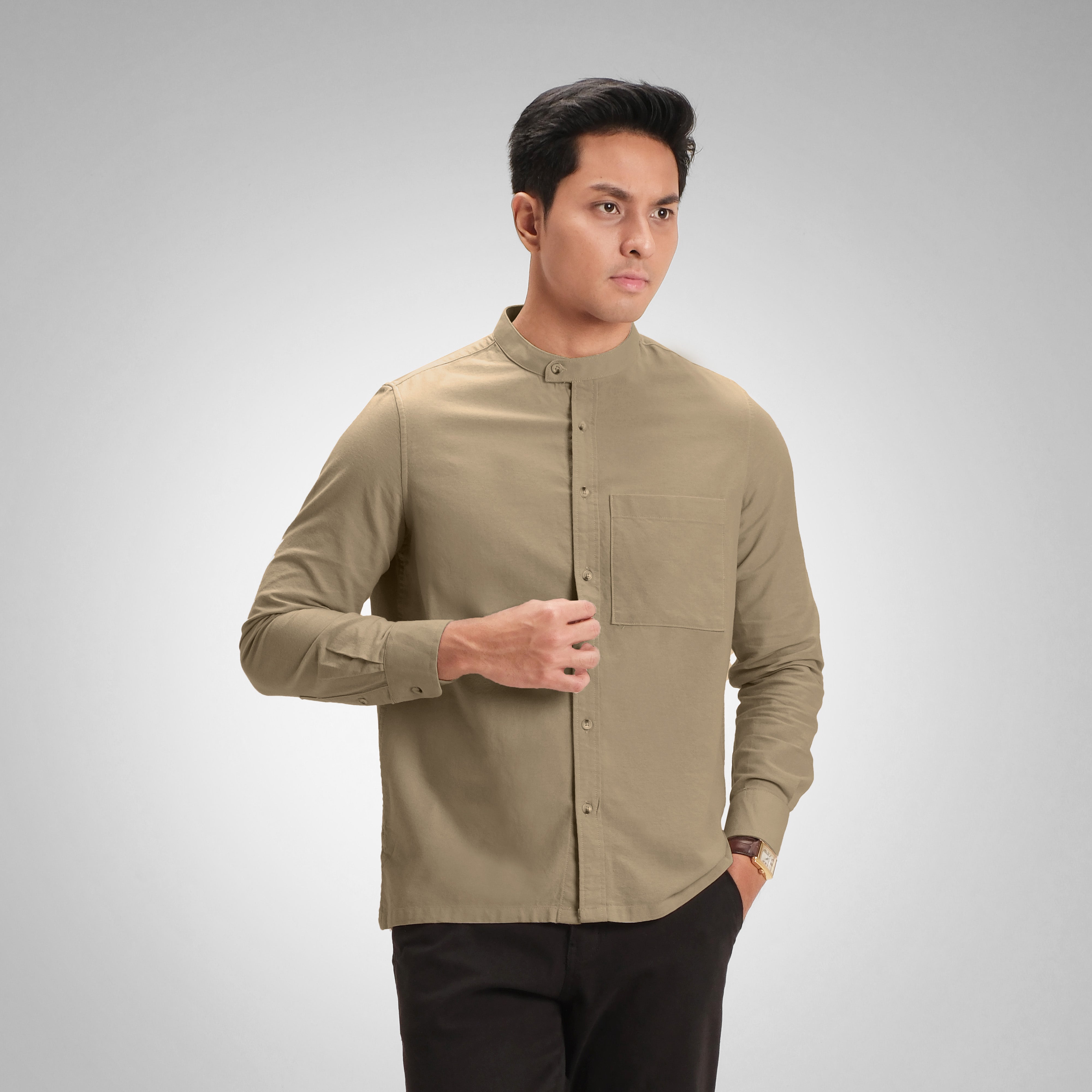 CUTOFF Razqi Rami Collarless Shirt Kemeja Koko Pria Lengan Panjang