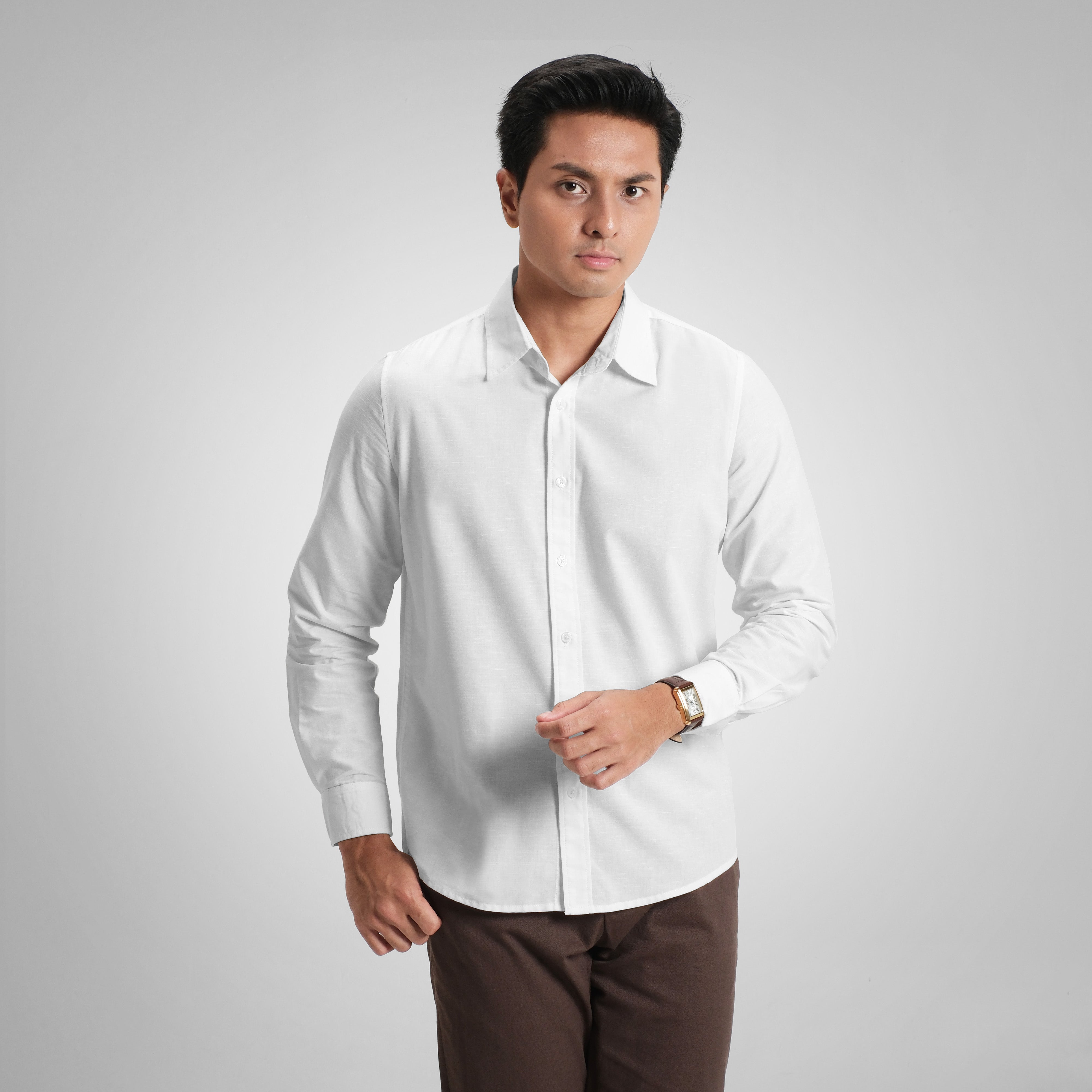 CUTOFF Lorenzo Basic Shirt Linen Premium Kemeja Pria Polos Lengan Panjang