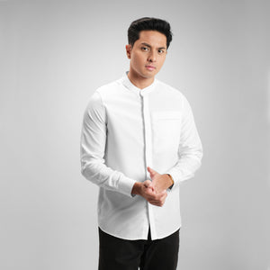 CUTOFF Hussein Dobby Bordir Collarless Shirt Kemeja Koko Pria Motif Lengan Panjang