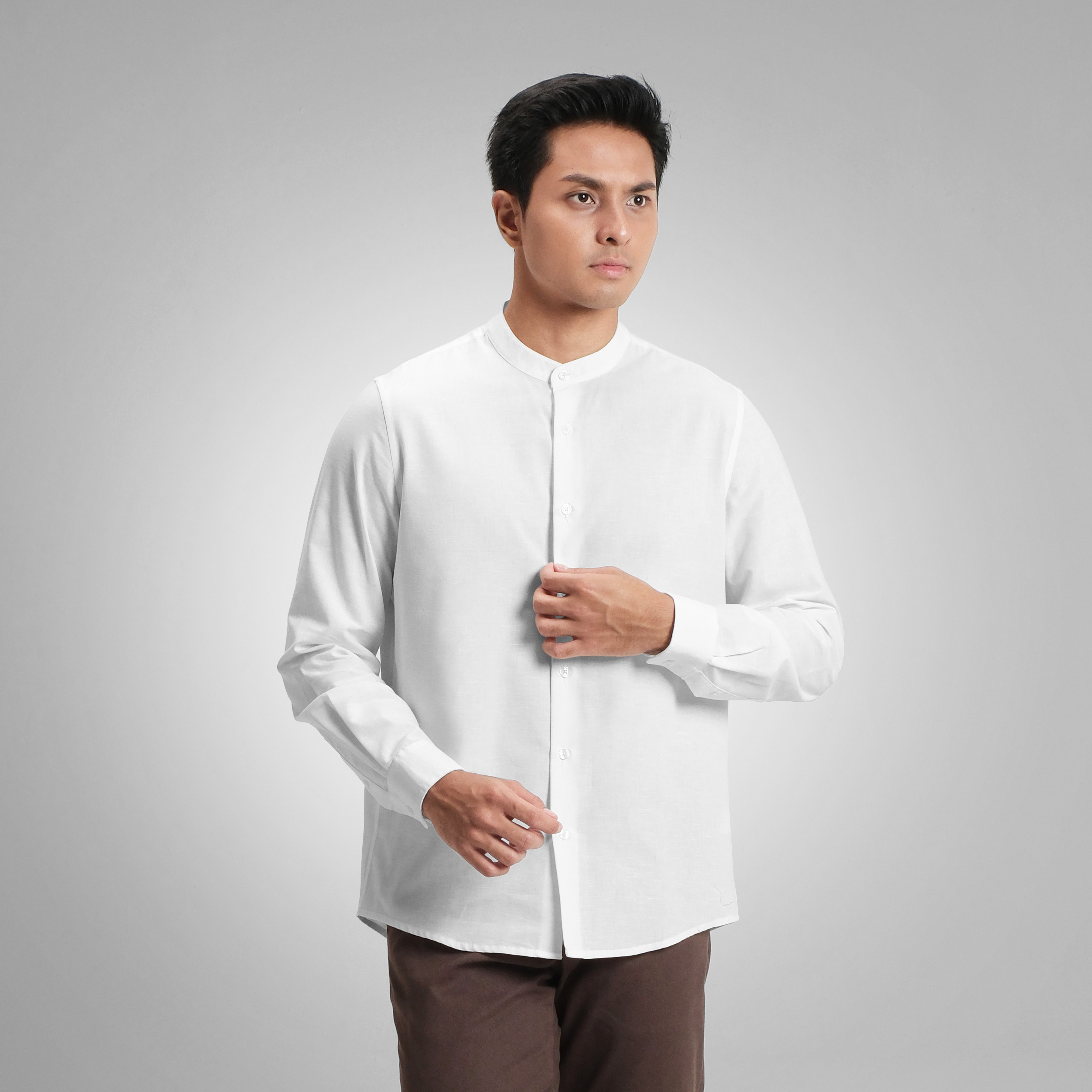 CUTOFF Vito Linen Collarless Shirt Kemeja Koko Casual Premium Basic Polos Pria Lengan Panjang