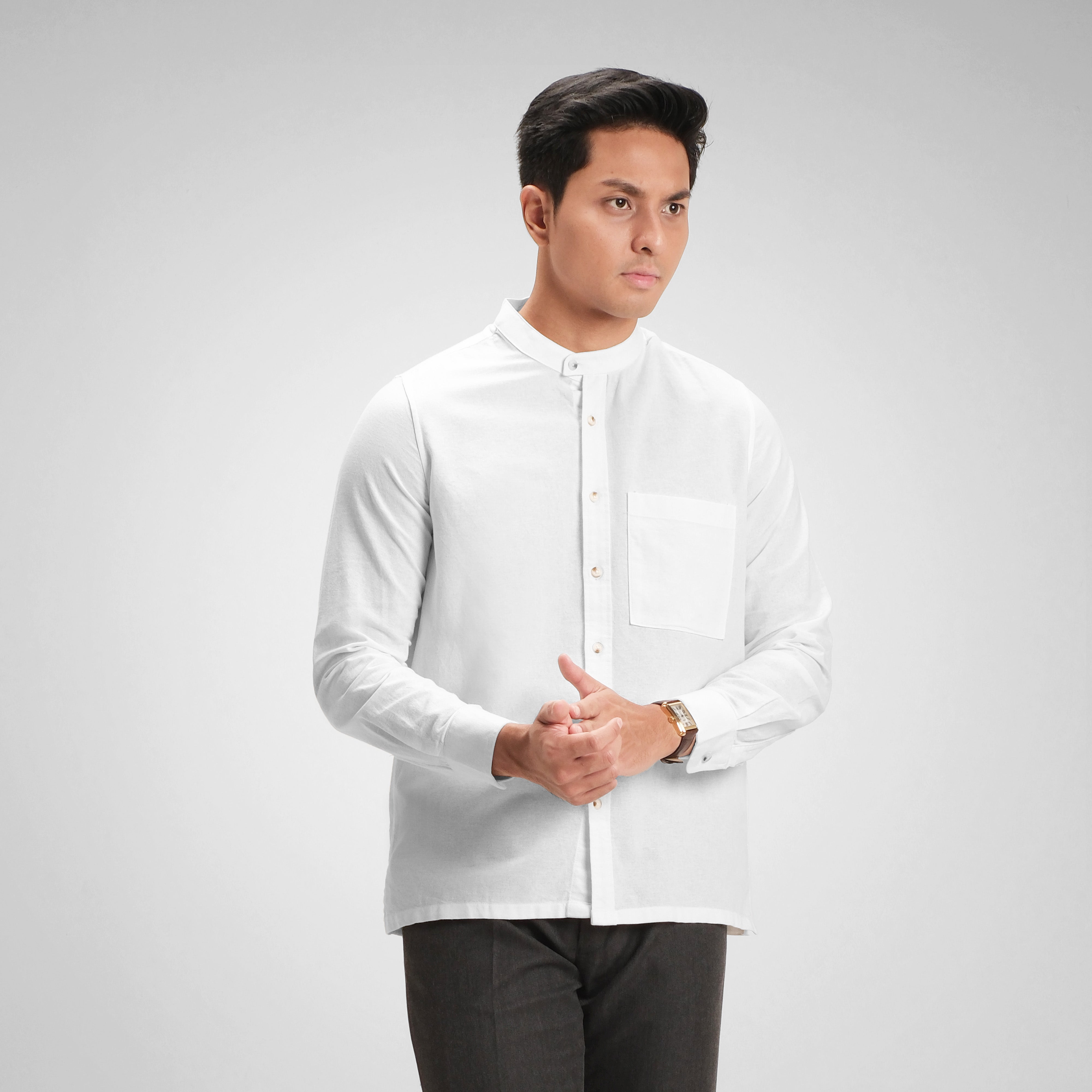 CUTOFF Razqi Rami Collarless Shirt Kemeja Koko Pria Lengan Panjang